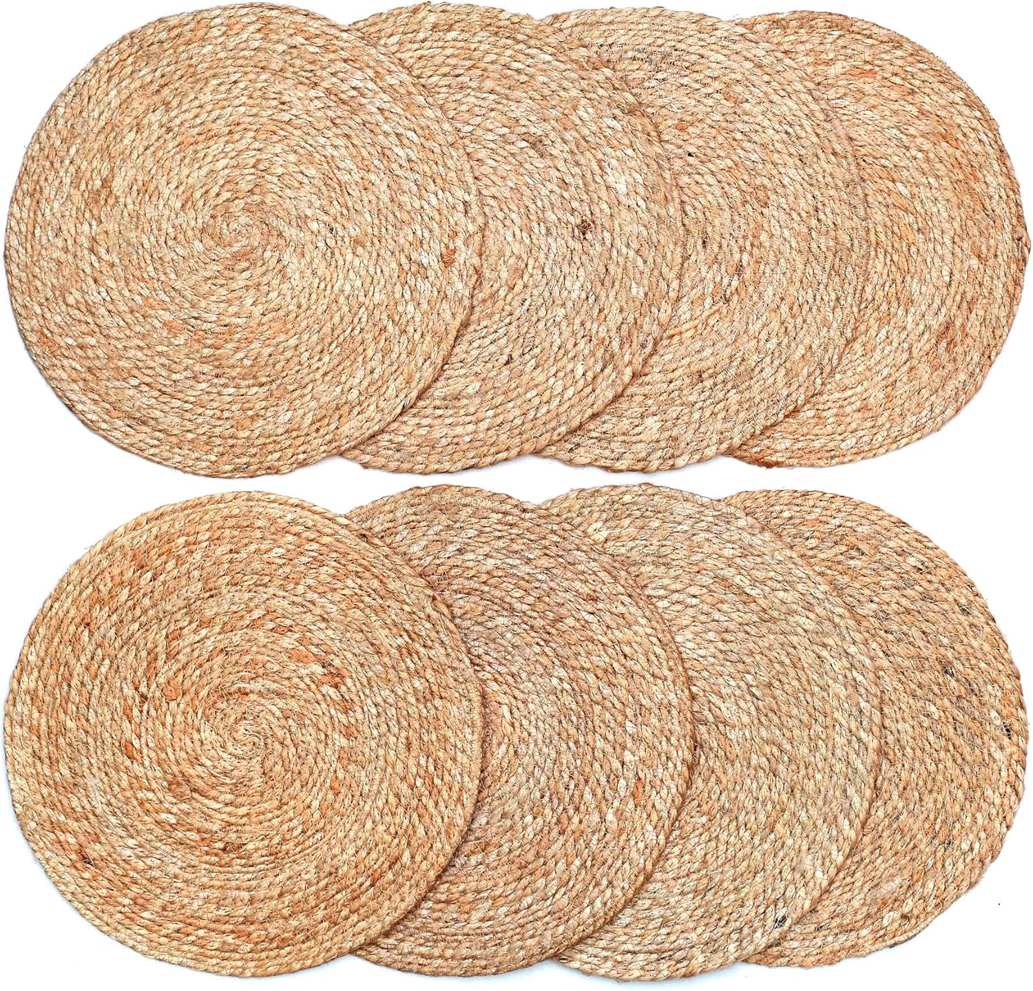 Eco-Crave Round Jute Rope Placemats Set of 8 – 100% Handmade 13" Woven Table Mats, Rustic Boho Farmhouse Style, Braided Jute Chargers for Dining & Kitchen Decor