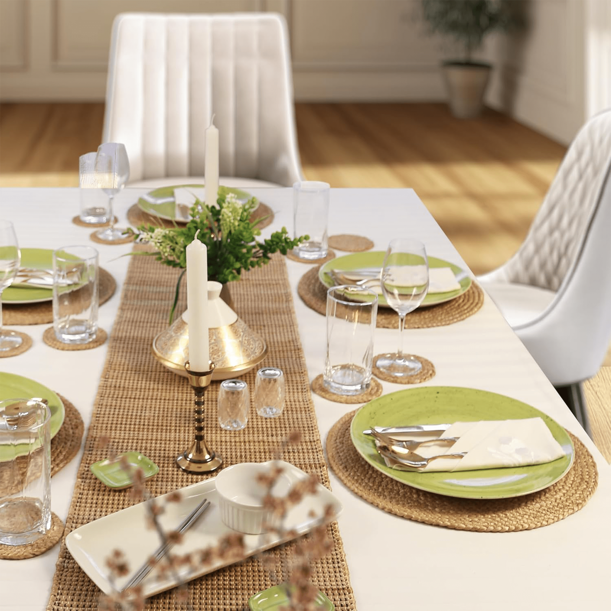 Eco Crave Natural Jute Table Runner 12x72 Inch – Hand Woven Rustic Farmhouse Dining Table Decor, 0.25 Inch Thick Eco Friendly Boho Burlap Style Runner for Kitchen Wedding Party Holiday Use