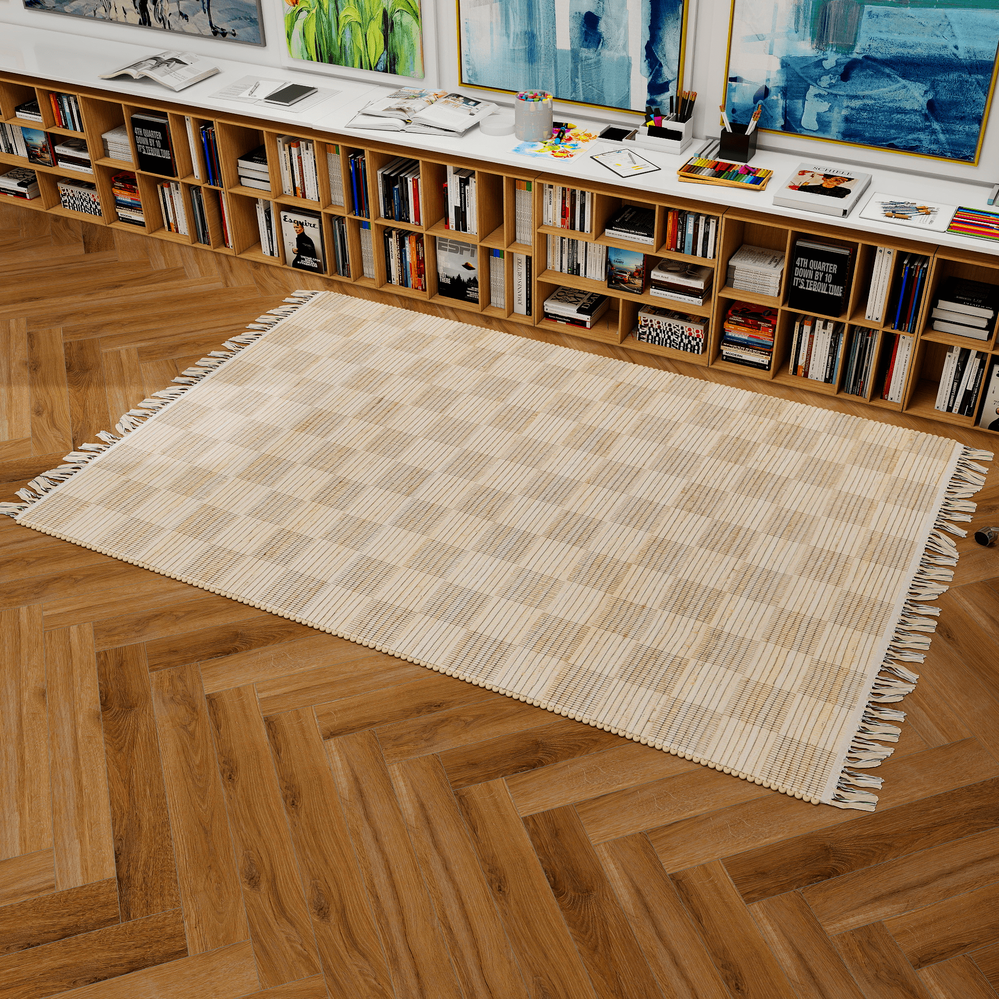 Natural Braided Jute Rug, 6'x9' Handwoven Geometric Eco-Friendly Carpet – Thick Indoor Modern Design for Living Room, Bedroom, Kitchen, Dining, and Farmhouse Décor