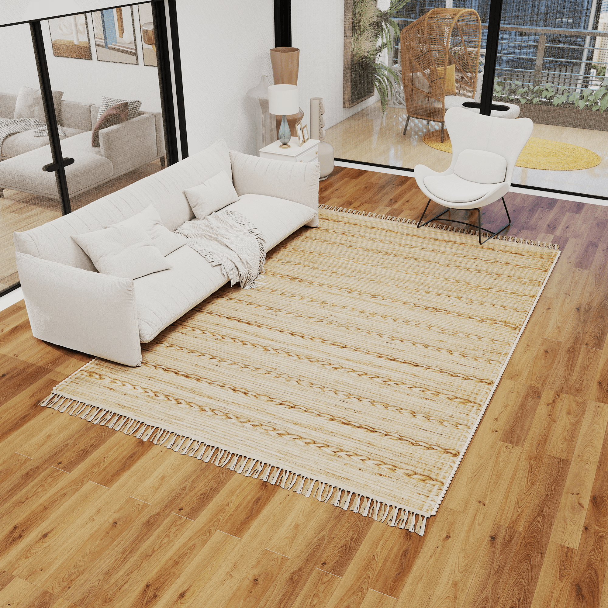 Rustic Jute Area Rug, 9'x12' Natural Braided Beige Bohemian Farmhouse Style Carpet – 0.5-Inch Thick Handwoven Design for Bedroom and Living Room Décor