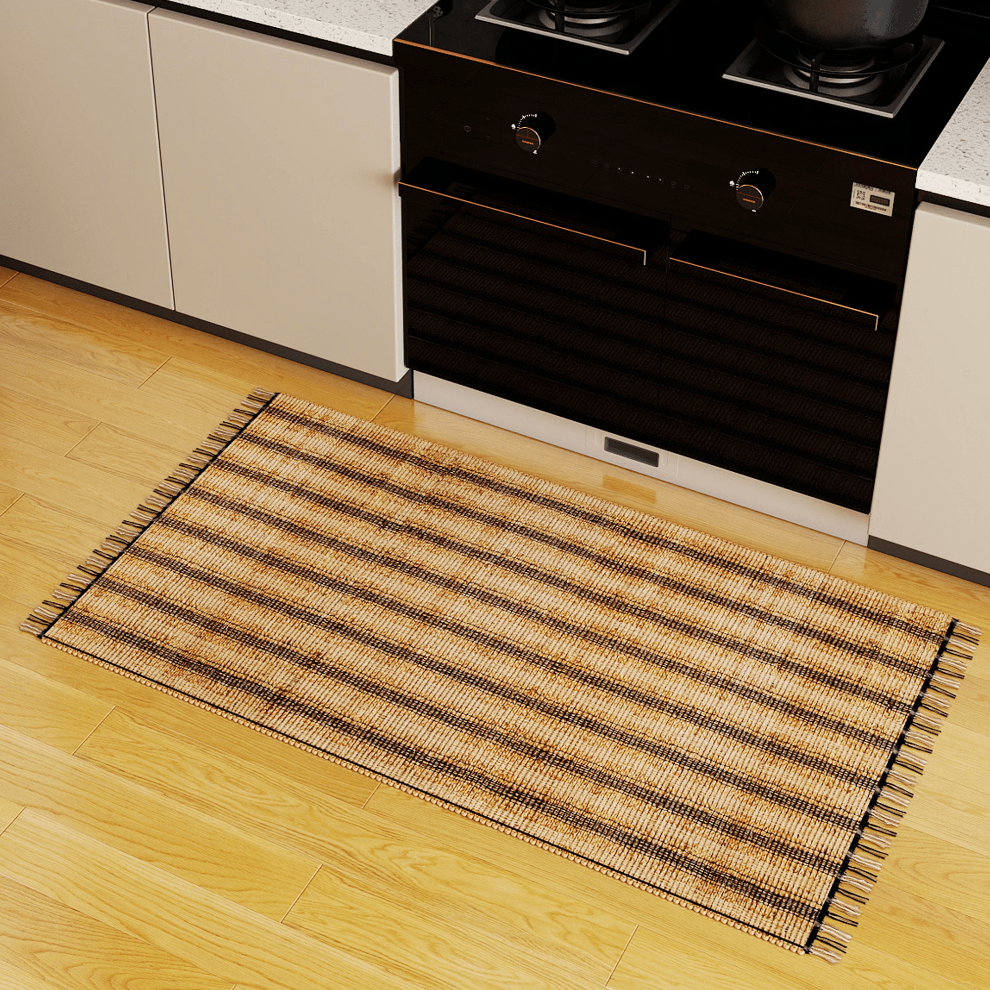 Natural Jute Area Rug, 3'x5' Handwoven Low-Pile Rustic Accent – Vintage Modern Farmhouse Style Décor for Entryway, Kitchen, Bedroom, and Bathroom