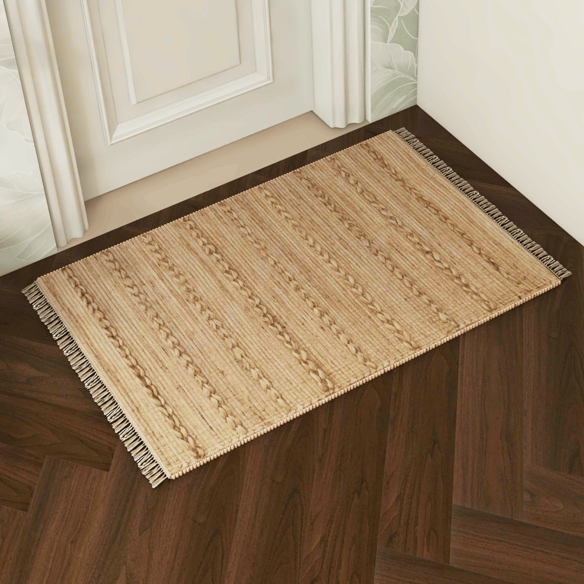 Handwoven 2x3 Ft Jute Rug – Natural Low-Pile Indoor Area Rug for Entryway, Kitchen, Bathroom – Traditional Bohemian Farmhouse Accent Décor