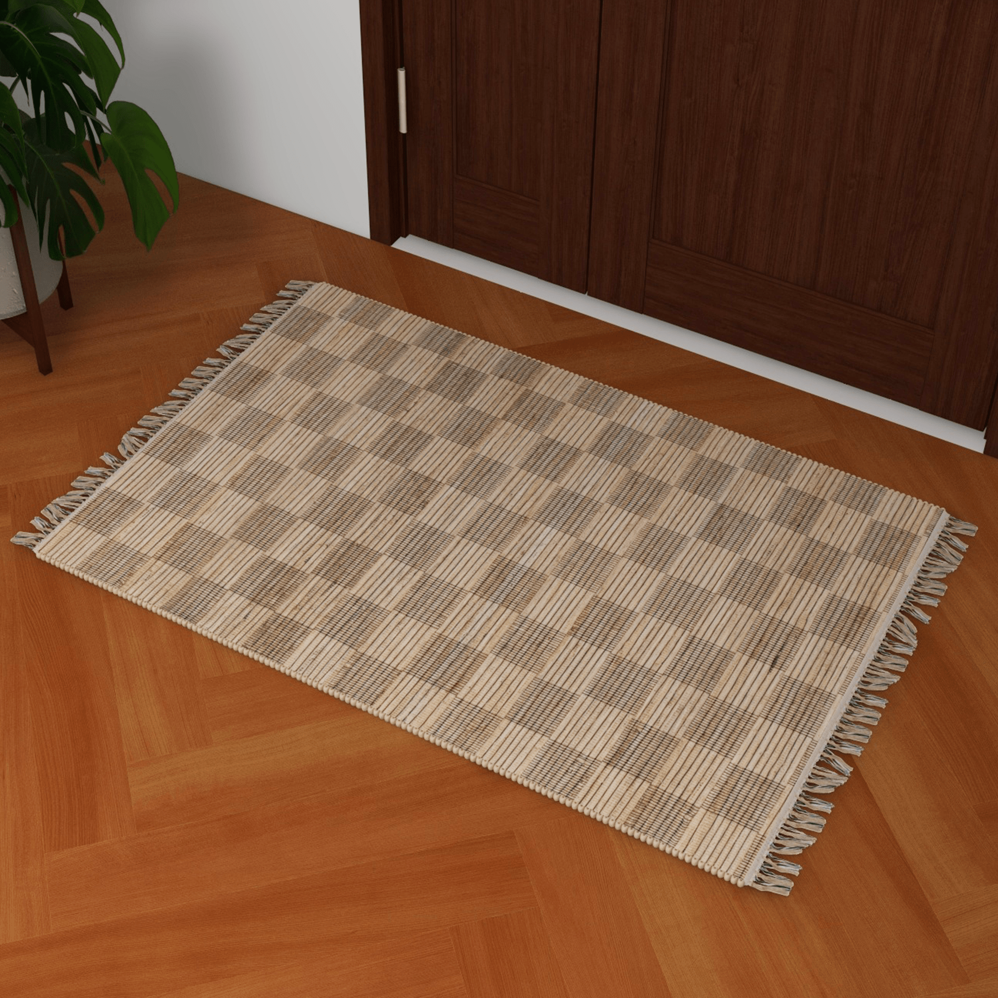 Natural Jute Geometric Area Rug, 2'x3' Handwoven Low-Pile Accent Carpet – Premium Home Décor for Entryway, Kitchen, and Bathroom
