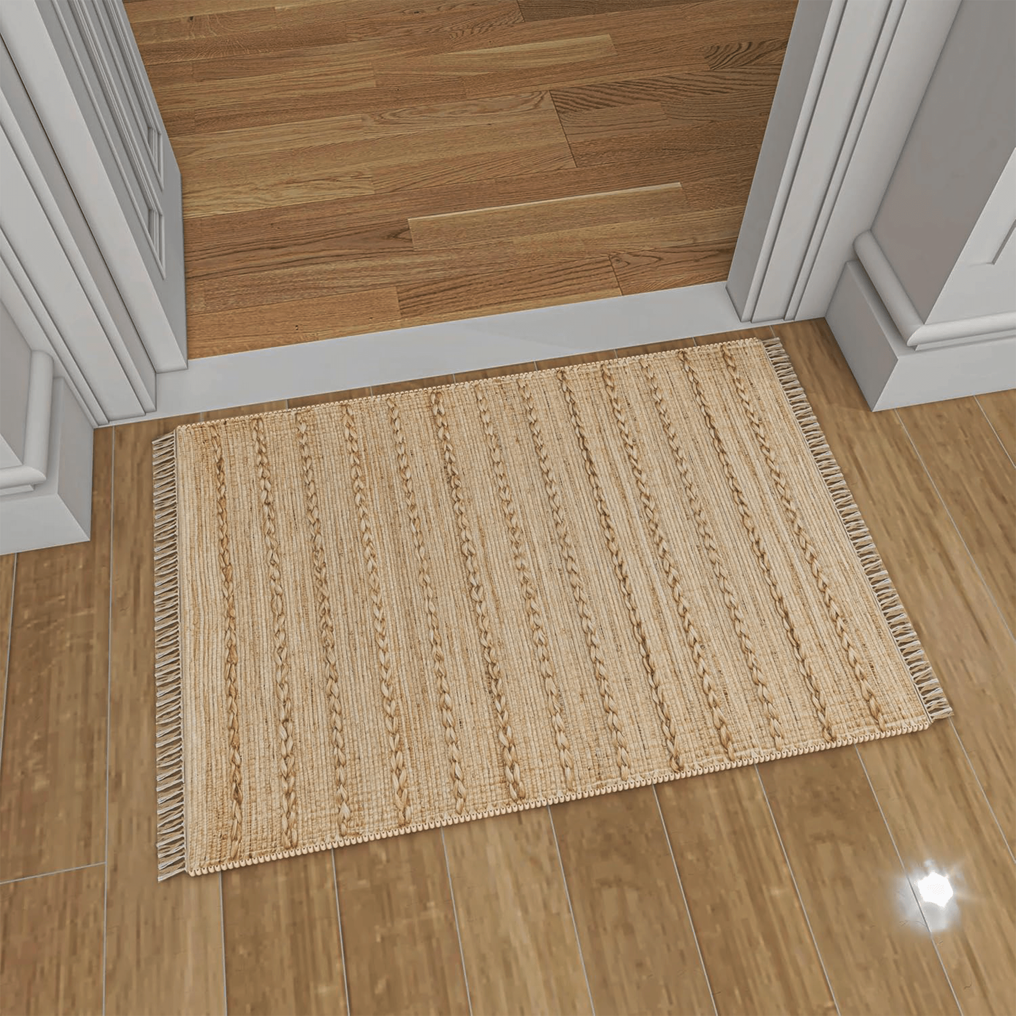 Handwoven 2x3 Ft Jute Rug – Natural Low-Pile Indoor Area Rug for Entryway, Kitchen, Bathroom – Traditional Bohemian Farmhouse Accent Décor