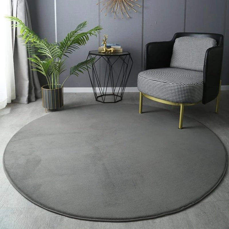 Gray Coral Velvet Carpet Round For Home Living Room - Home Interior