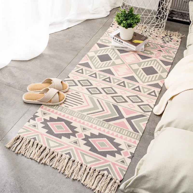 Cotton Linen Hand Woven Entrance Hallway Door Mat With Tassel