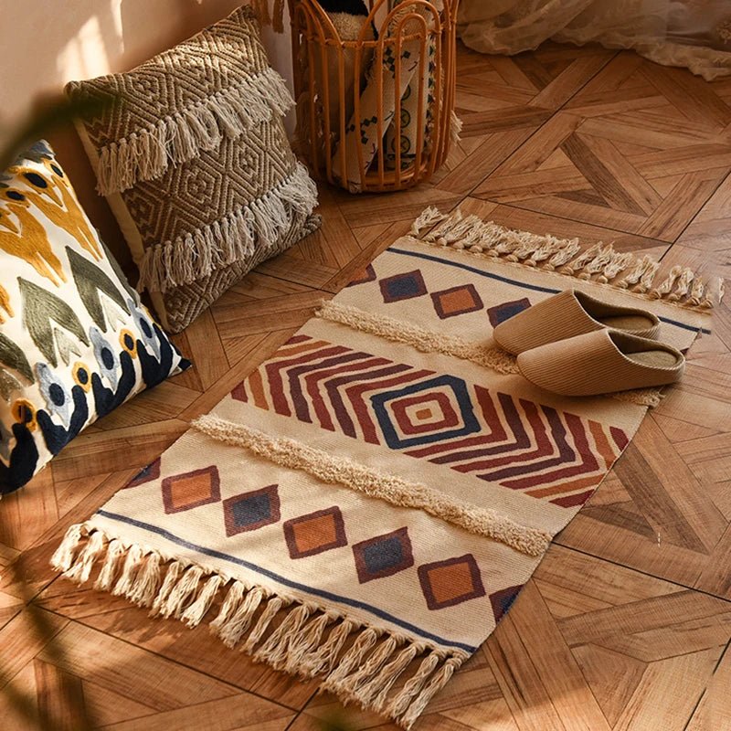 Retro Bohemian Hand Woven Tassel Carpet for Home Living Room