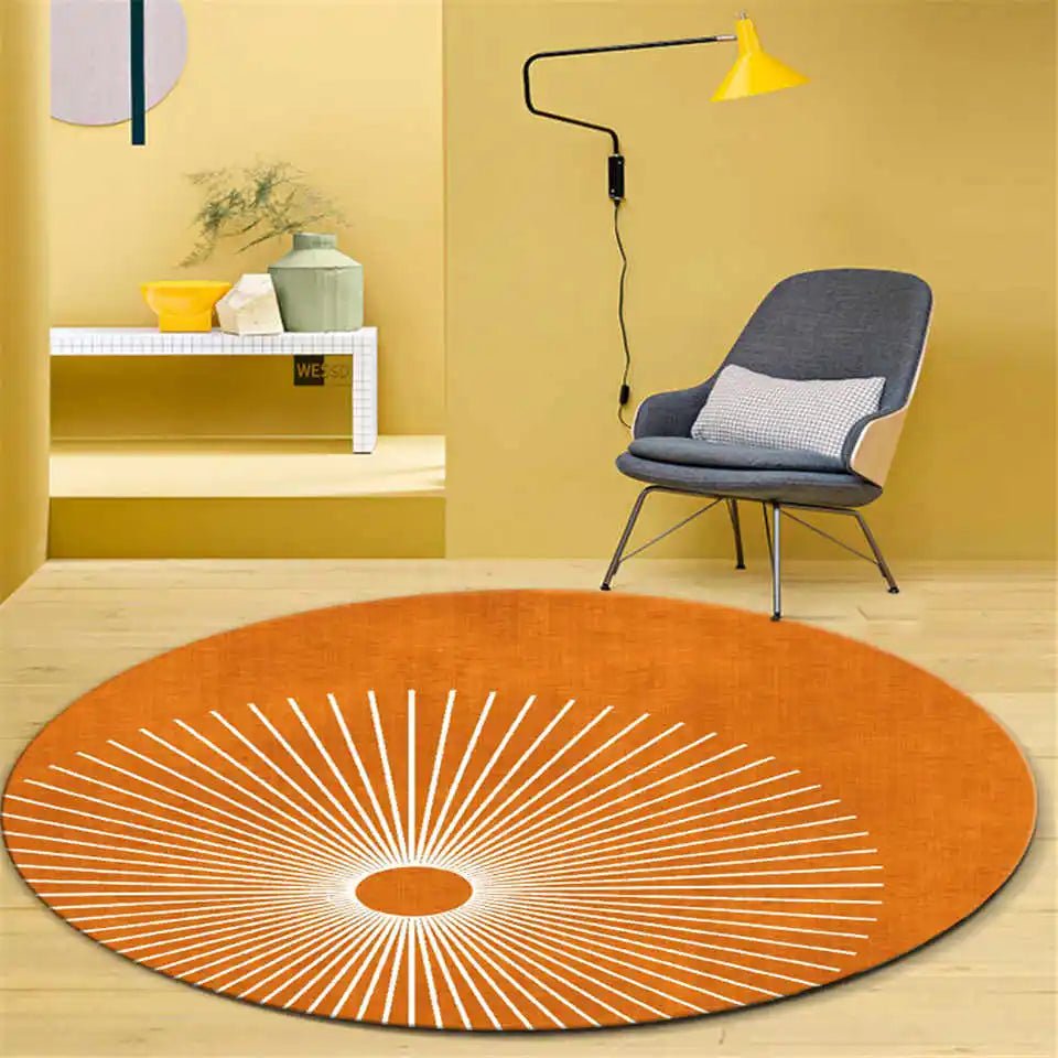 Modern Orange Round Rug With White Line for center table