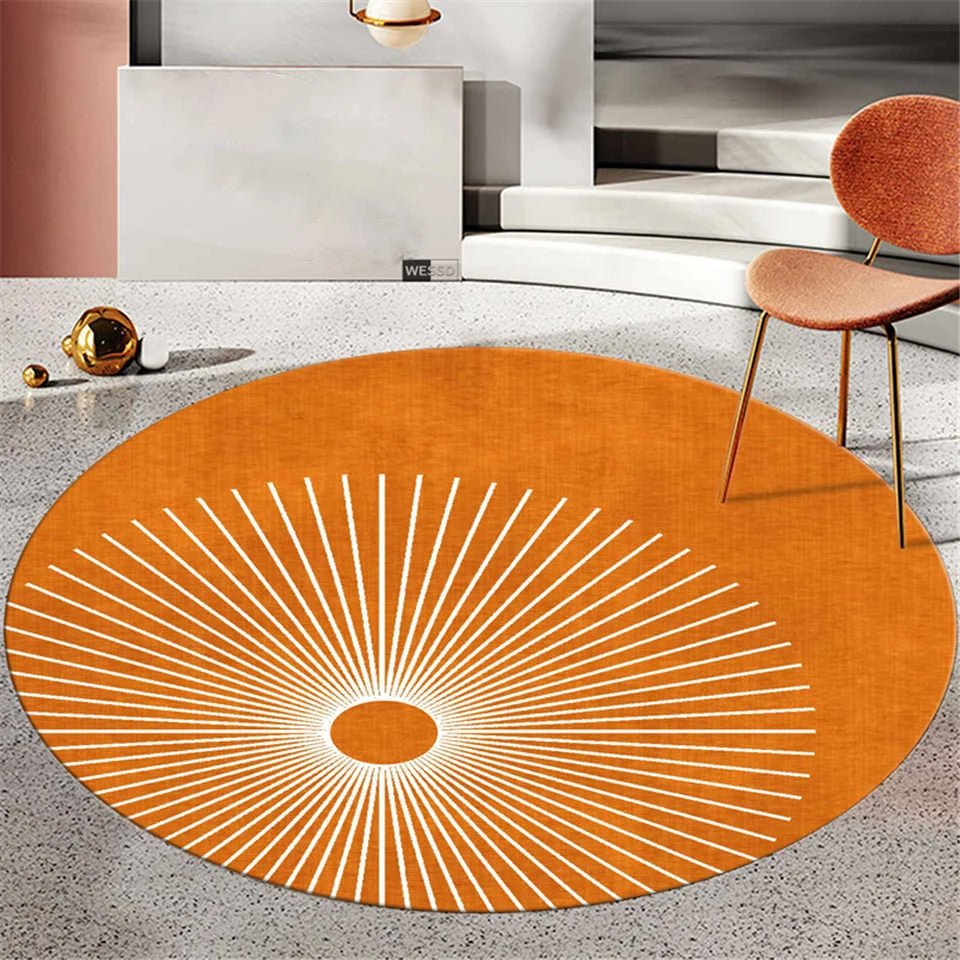 Modern Orange Round Rug With White Line for center table