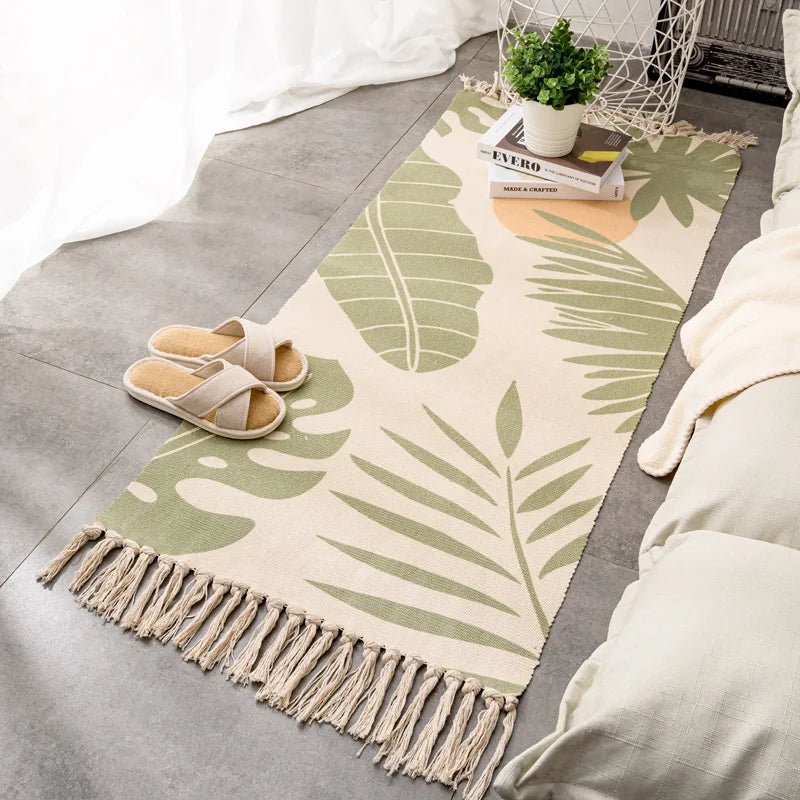 Cotton Linen Hand Woven Entrance Hallway Door Mat With Tassel