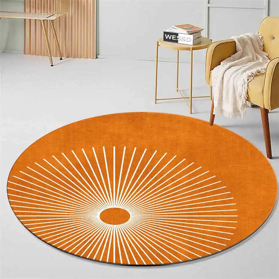 Modern Orange Round Rug With White Line for center table