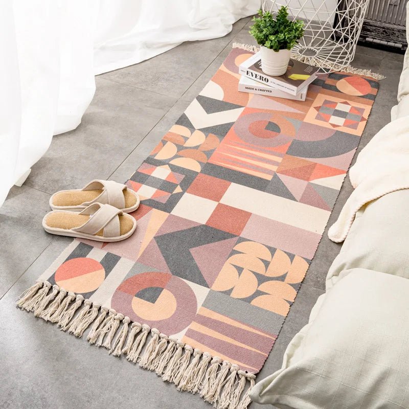 Cotton Linen Hand Woven Entrance Hallway Door Mat With Tassel