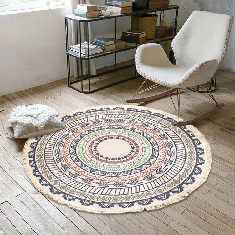 Boho Ethnic Tassel Rugs Black Blue Indian Carpet for Living Room