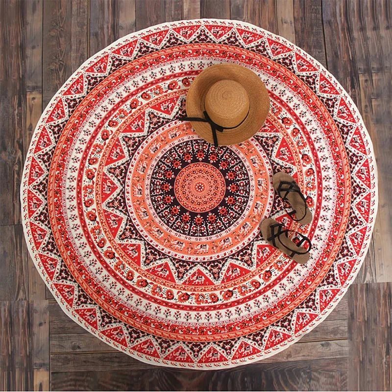 Boho Circular Mandala Area Rug for Living Room-Washable Rug