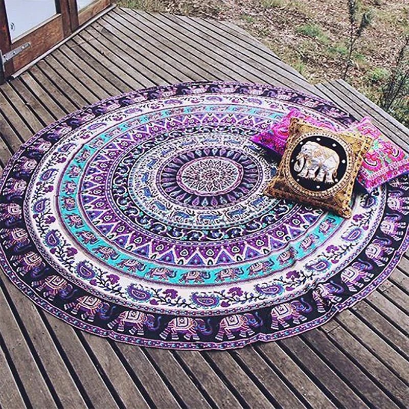 Boho Circular Mandala Area Rug for Living Room-Washable Rug