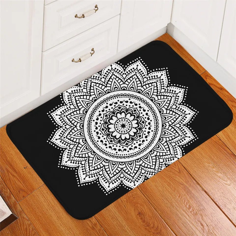 Modern Non-slip Black and White Floral Kitchen Bathroom Mat