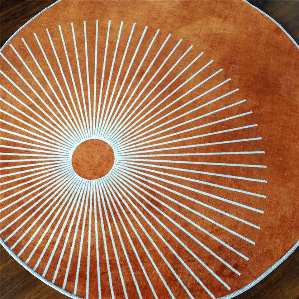 Modern Orange Round Rug With White Line for center table