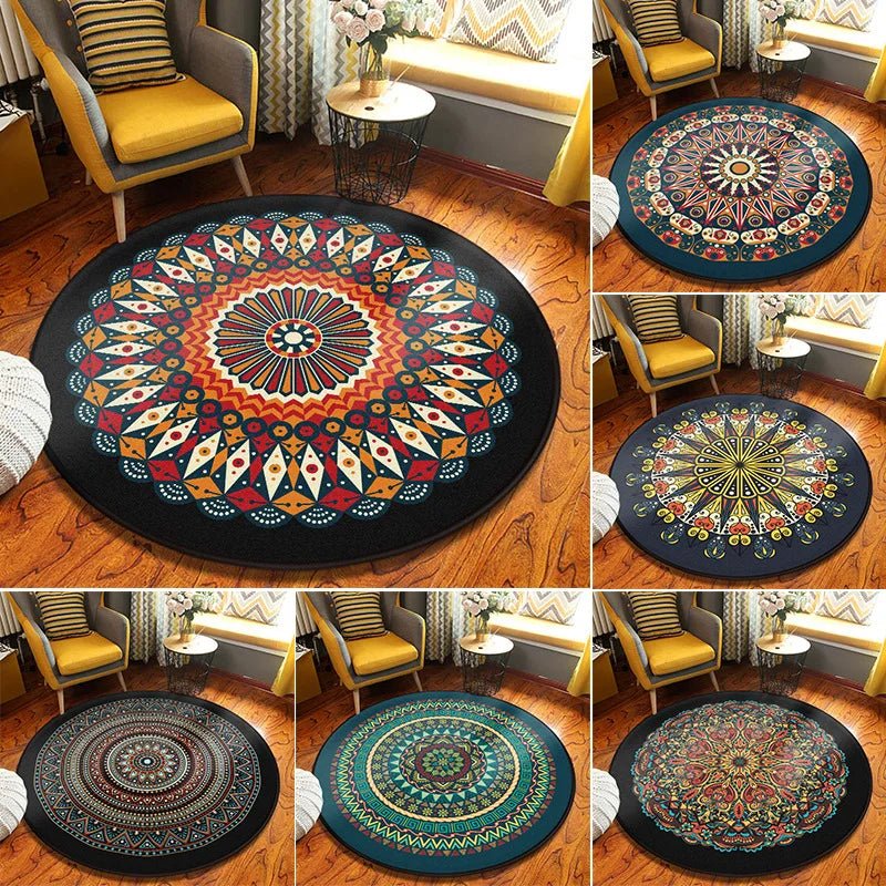 Bohemian Mandala Pattern Round Non Slip Bath Mat for Living Room Decor