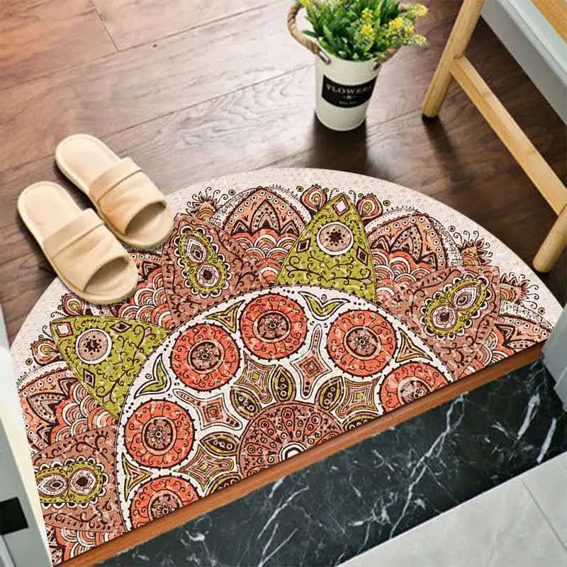 Geometric Semi-circular Anti-Slip Washable Bohemian Mat