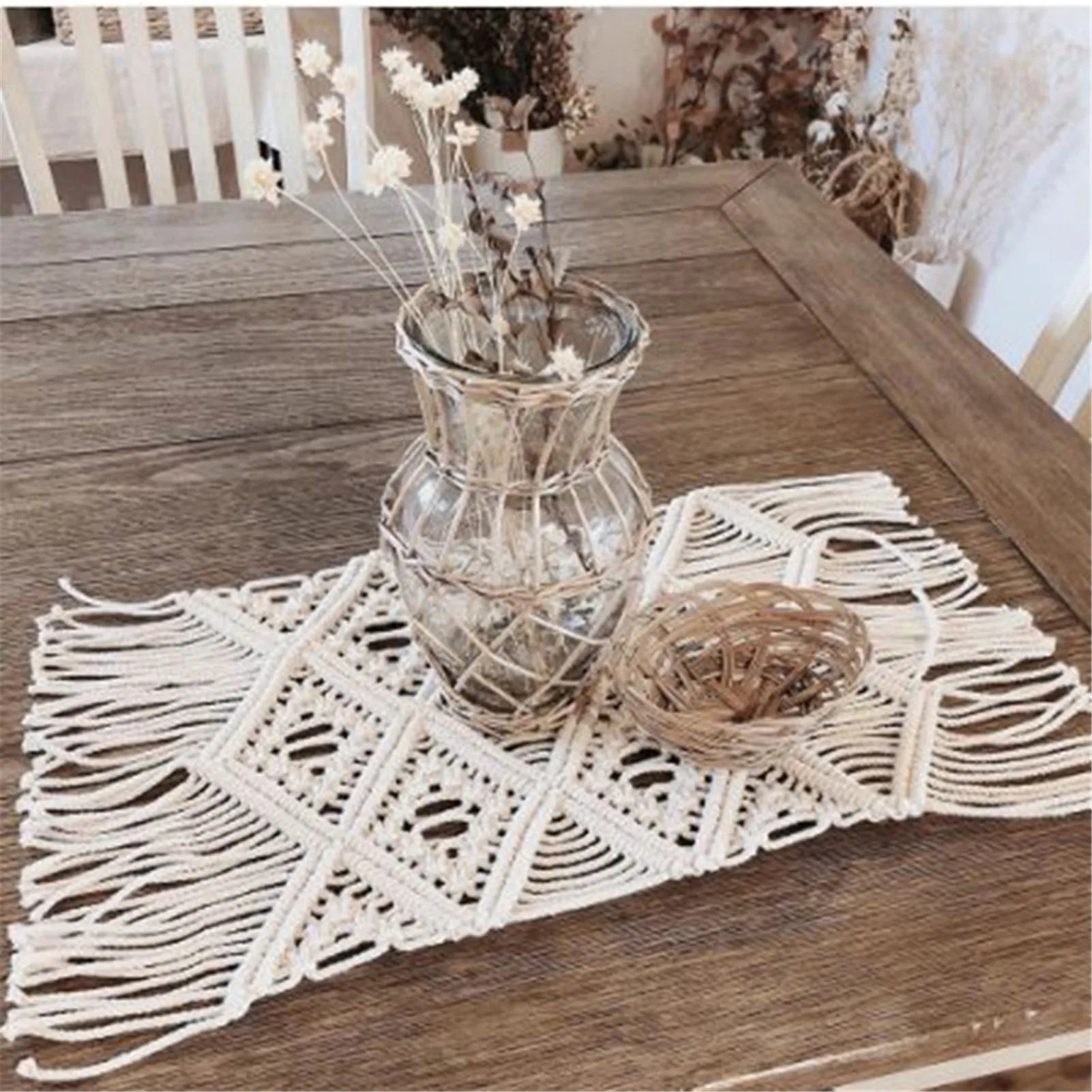 Bohemian Style Hand-woven Table Bed Tapestry with tassel