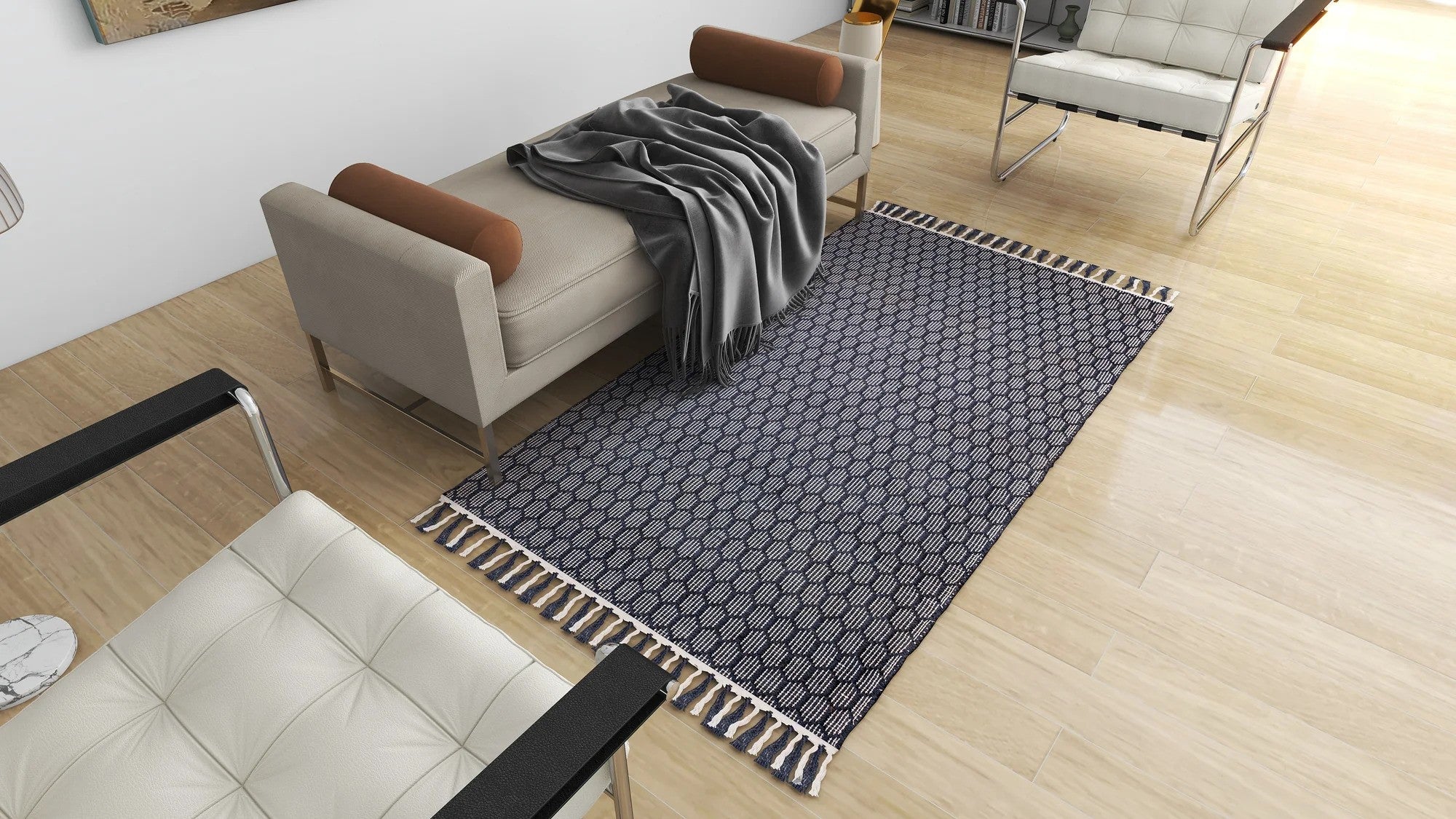 Honeycomb pattern rug for living room