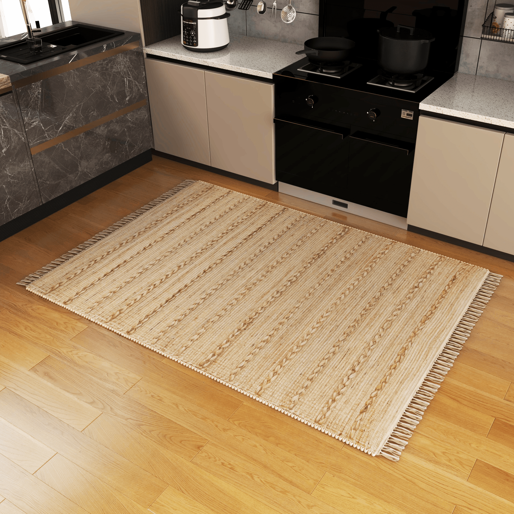 Handwoven Jute Area Rug, 5'x8' Natural Bohemian Eco-Friendly Indoor Carpet – 0.5-Inch Thick Durable Rug for Living Room, Bedroom, and Farmhouse Décor