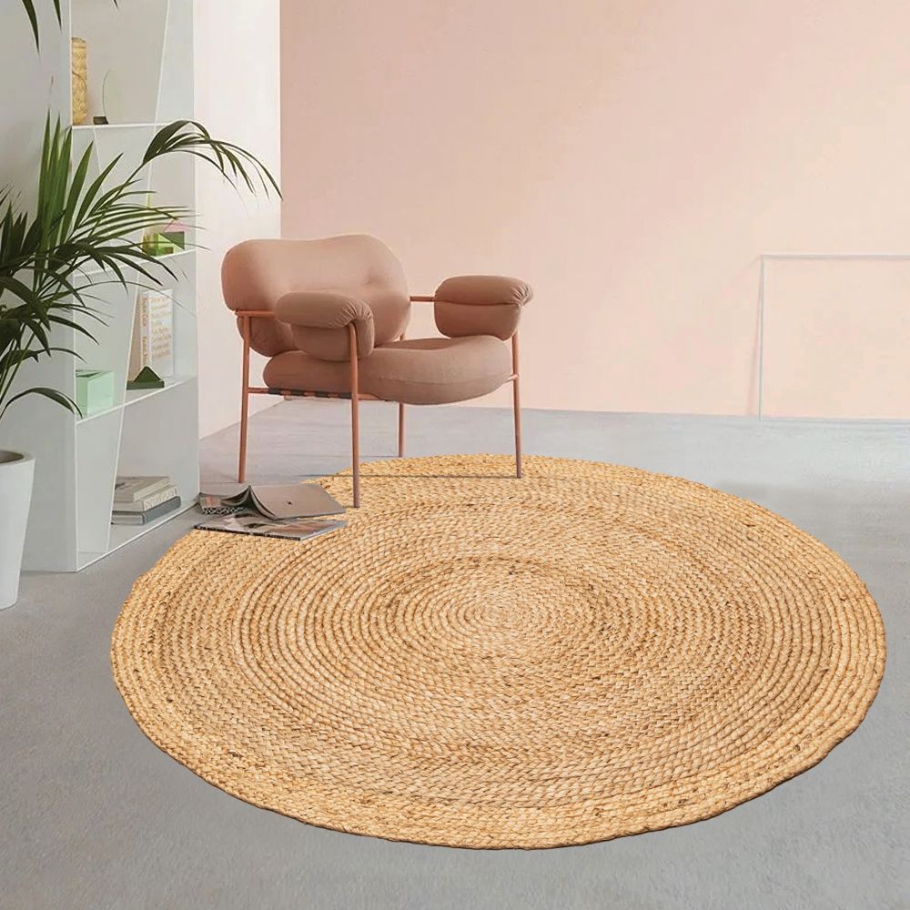 Natural Jute Round Rug, 4' – Handwoven Farmhouse Bohemian Durable Carpet for Bedroom, Living Room, Kitchen, and Office Décor