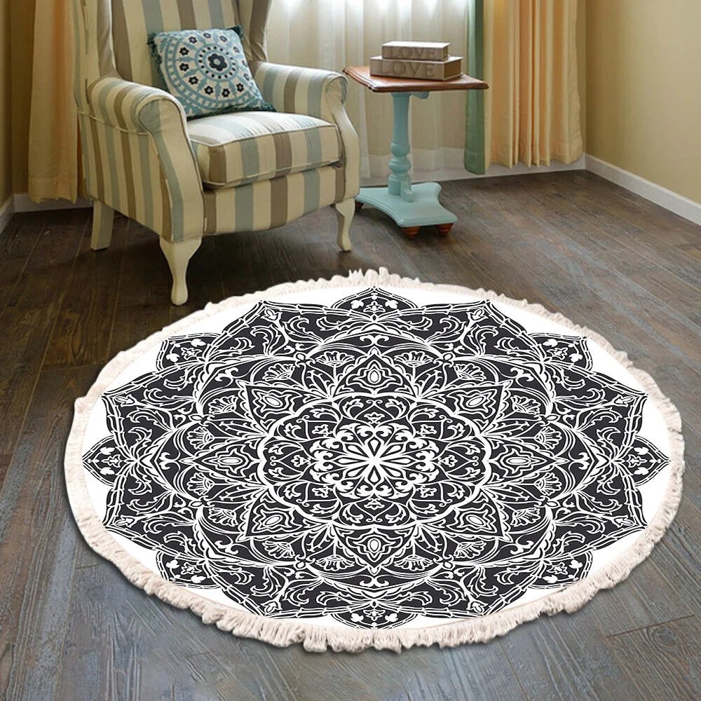 Bohemian Hand-Woven Round Carpet with Tassels