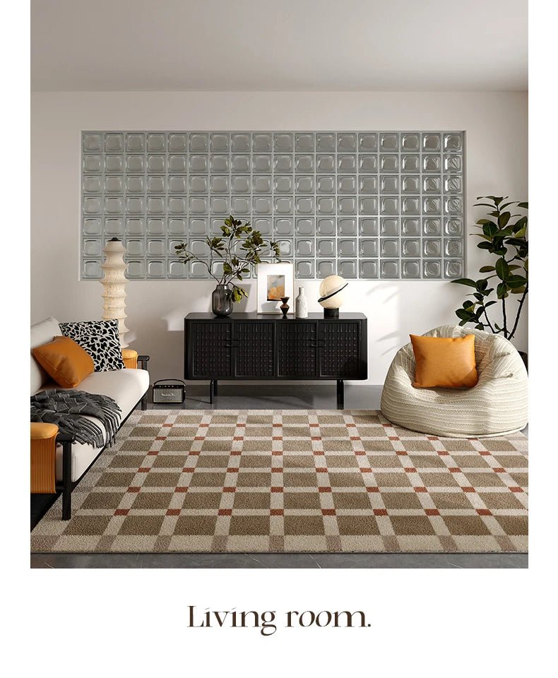 Retro Plaid Living Room Nordic Style Geometric Rug