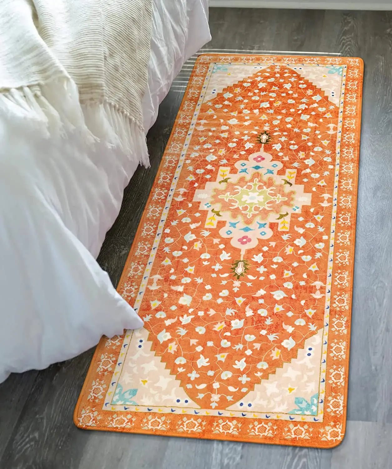 Boho Living Room  Orange Washable Entryway Area Rug