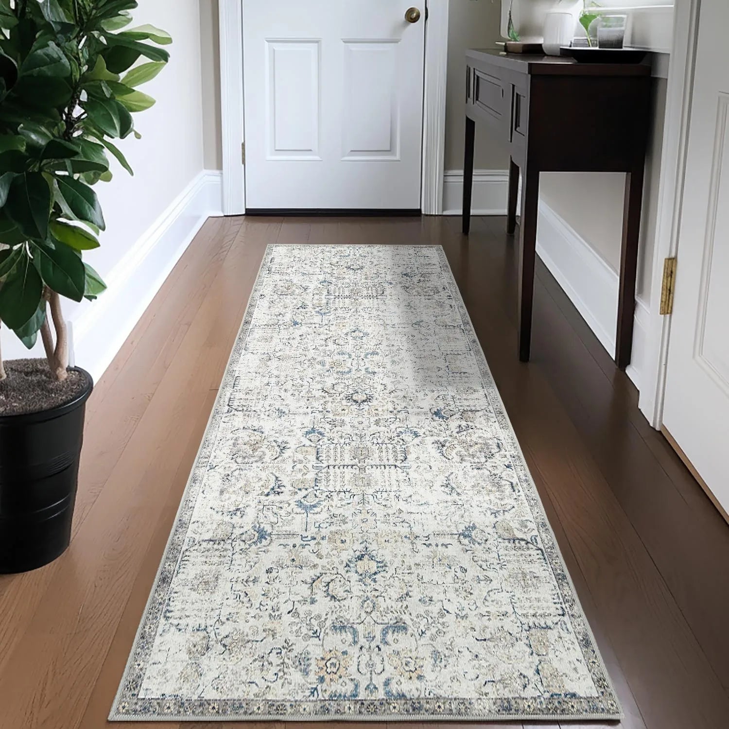 Foldable Vintage Distressed & Floral Print Boho Rug for Bedroom Living - Home Decor