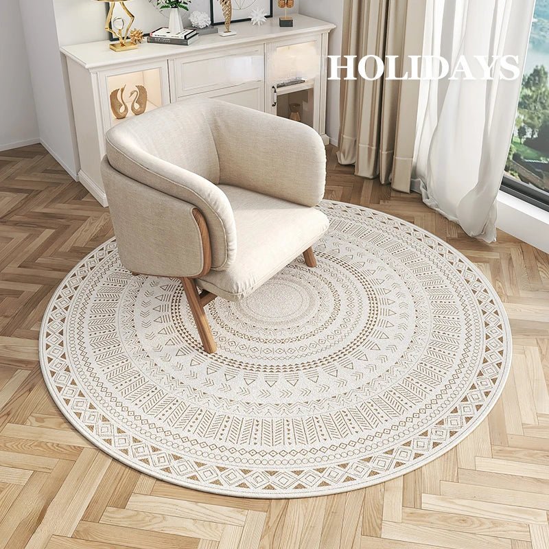 Morocco Round Lounge Chair Area Rug - Soft Non-Slip Light Color