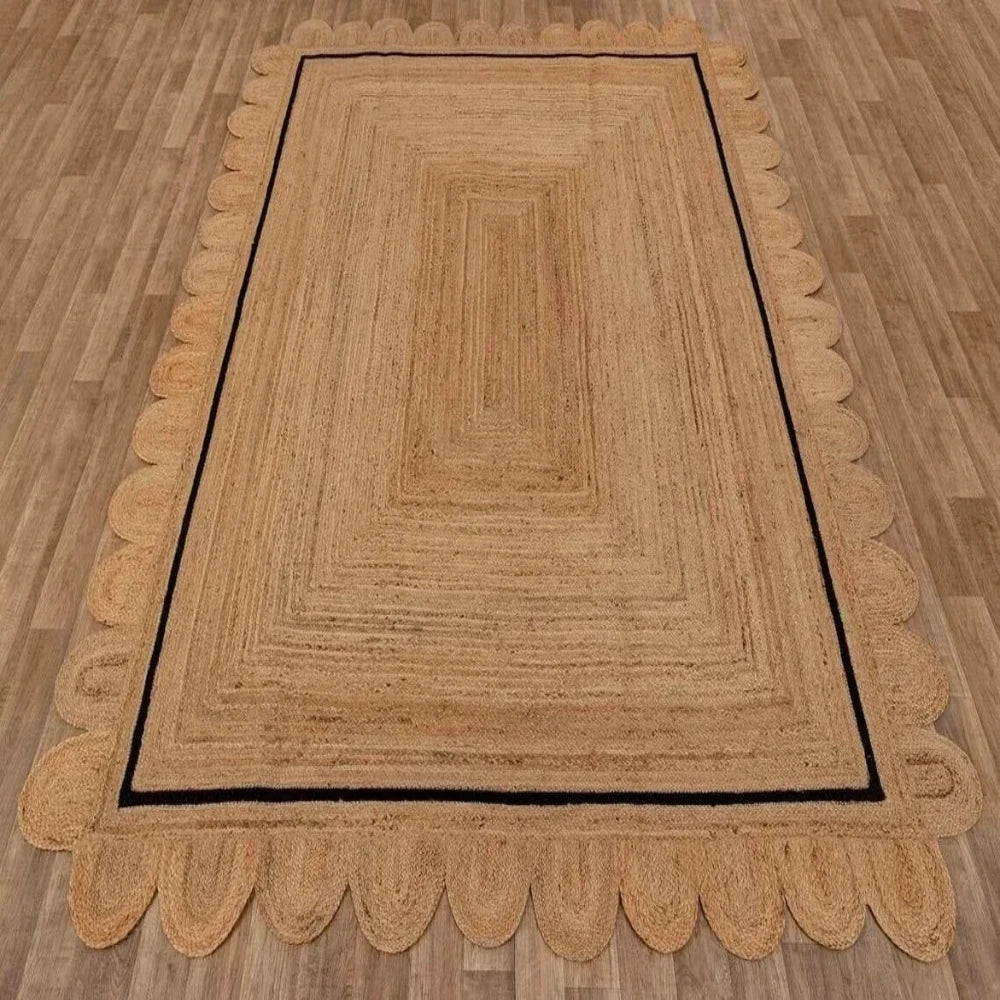 Scallop Jute Rug Natural Braided 100% Jute 3x5 Feet Boho Home Decor Area Large for Living Room