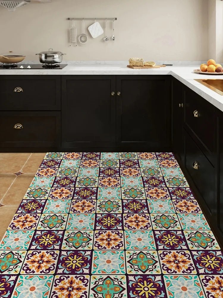 Geometric Pattern American Retro Flower  PVC Rug