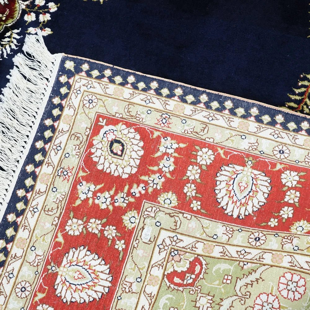 Handknotted Traditional Persian Design Blue Classy Rugs - 100% Silk