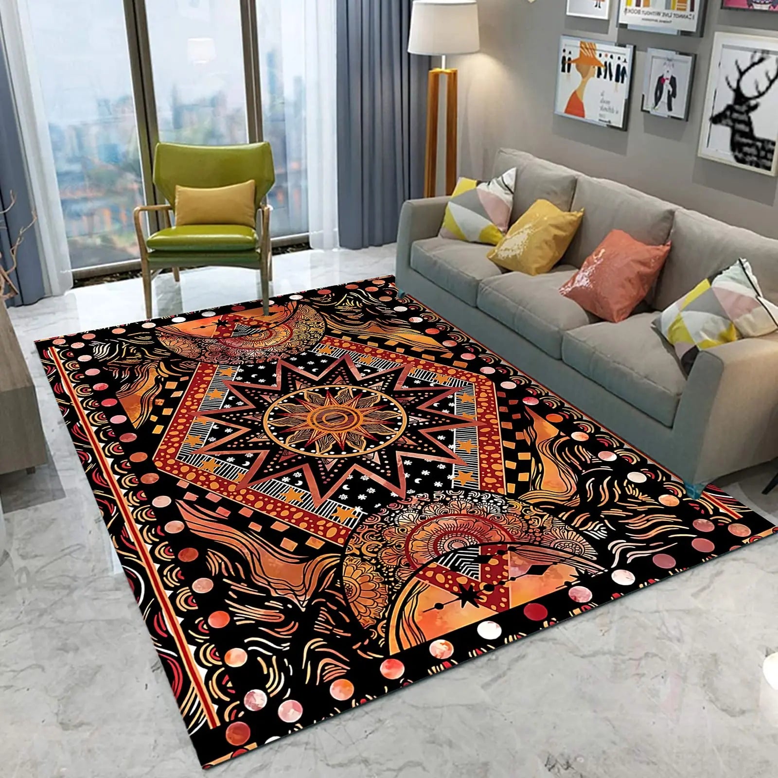 3D Moon Phase Tree of Life Carpet Area Rug - Sun and Moon Design