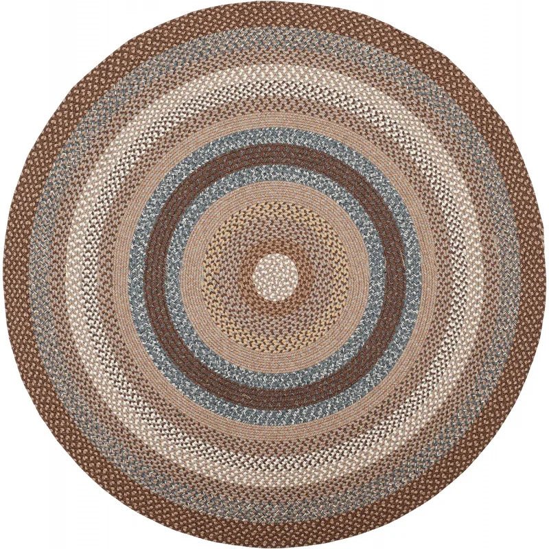 Braided Collection 9' Round Brown/Multi BRD313A Handmade Country Cottage Reversible Area Rug