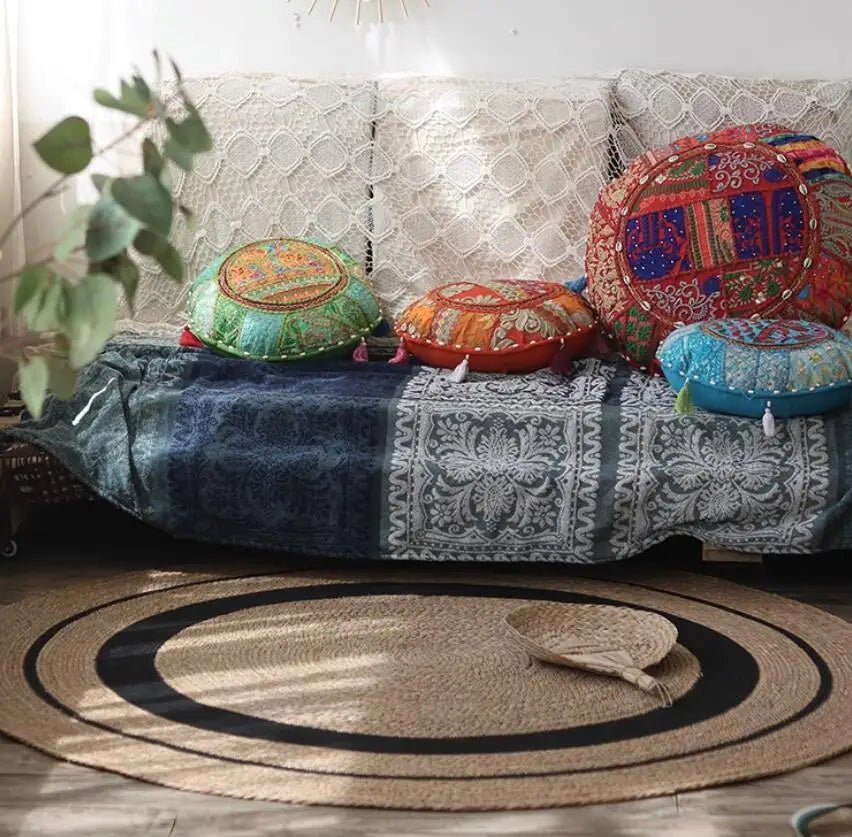 Handwoven Japanese Rattan Round Carpets For Living Room