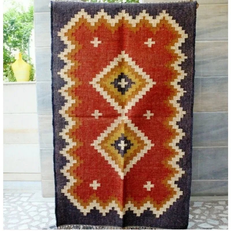 Rug Wool Jute Accent carpet Traditional Geometric Handmade Rug