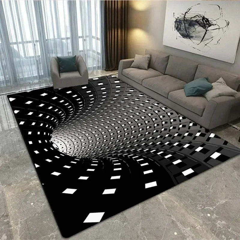 3D Vortex Illusion Abstract Geometric Optical Rugs - Non Slip & Modern