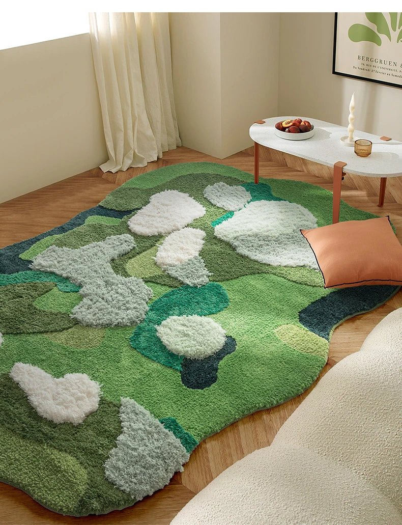 Tufted Green Irregular sized Aesthetic Thick Bedroom Rug