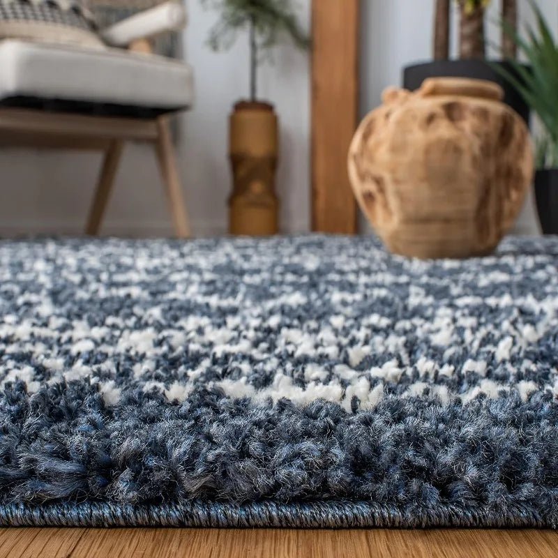 Slate Blue & Ivory Moroccan Design - Non-Shedding & Easy Care Rugs