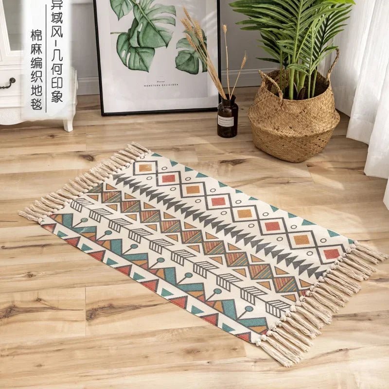 Nordic cotton and linen knit rug, ethnic inspired design for stylish home decor