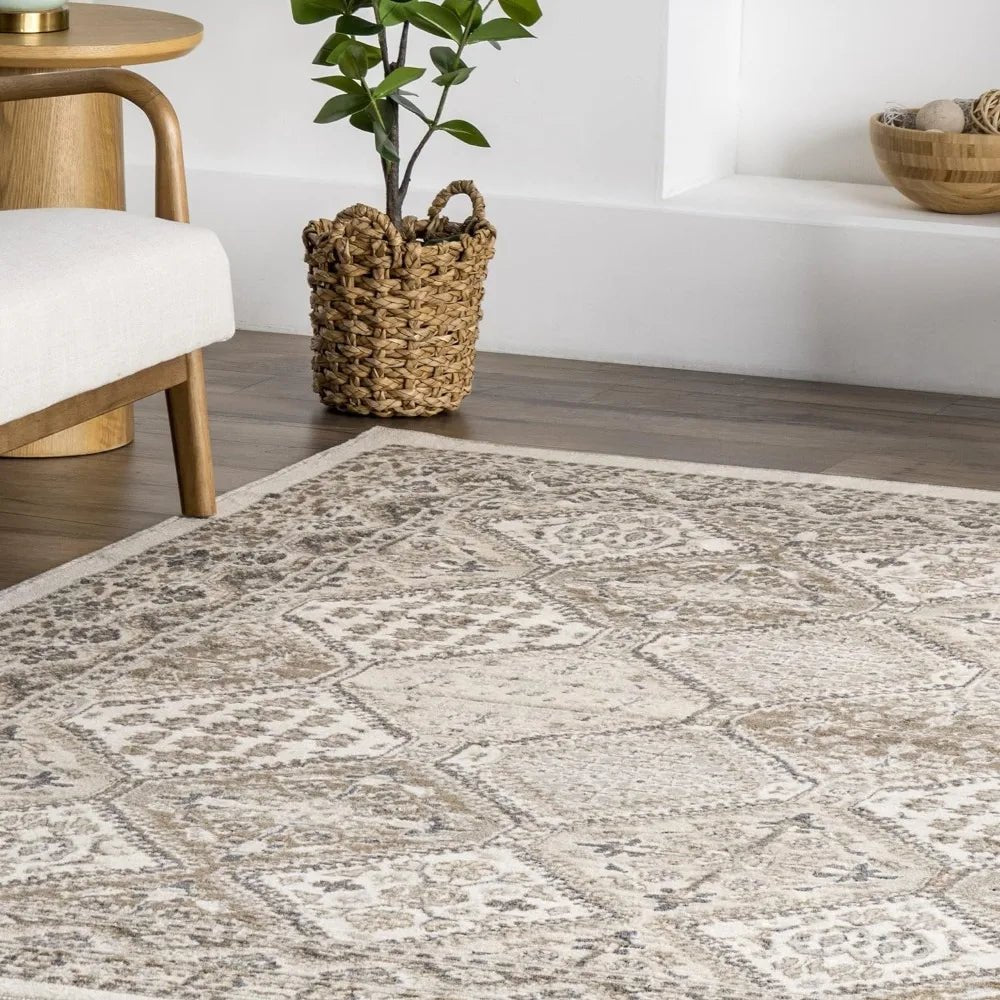 Classic Living Room Decor Beige Becca Traditional Tiled Area Rug - 100% Polypropylene