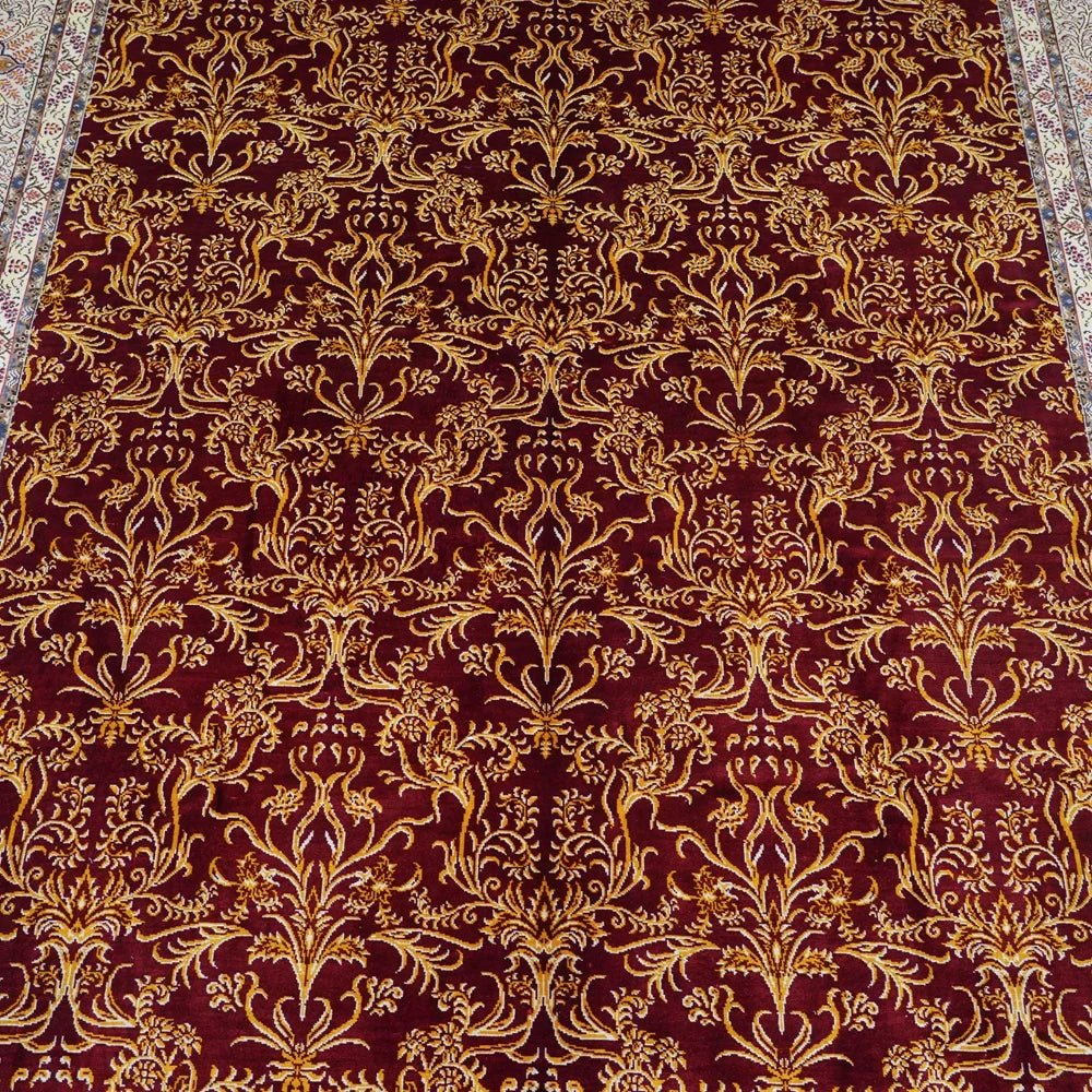 Persian Handmade Traditional Design Elegant Red Silk Rug - 100% Silk