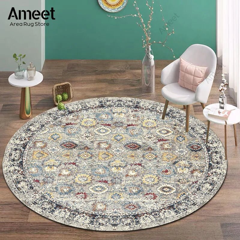 Round Moroccan Vintage Boho Washable Area Rug - Interior Home Decor Mat