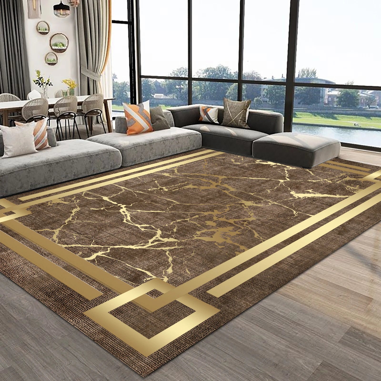 Luxury Europe Living Room Carpets Geometric Gold Rugs for Bedroom