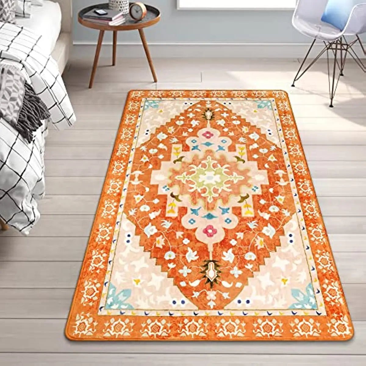 Boho living room orange washable entryway area rug for vibrant home decor