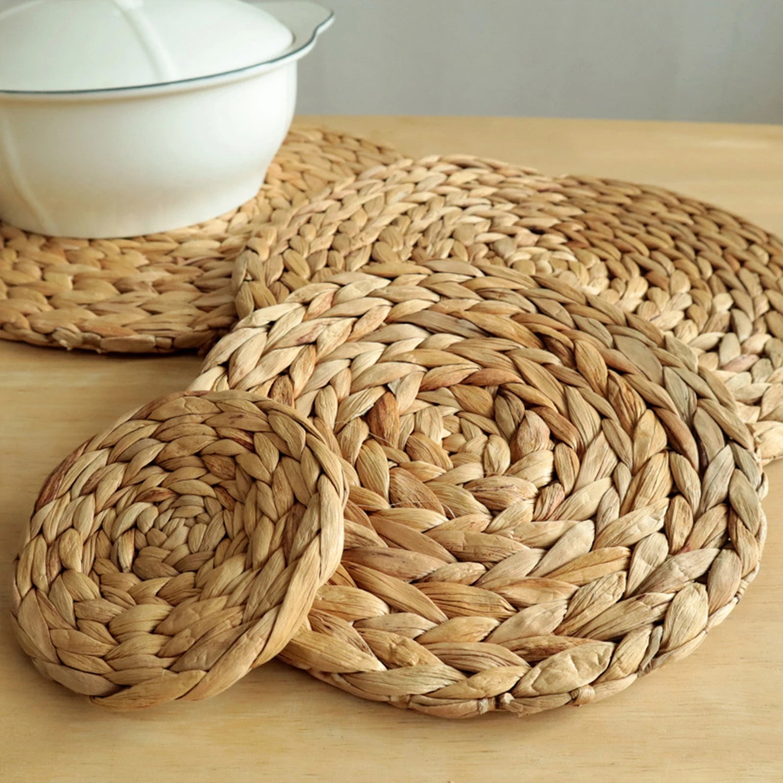 Boho Round Woven Hyacinth Placemats for Home Office Desk