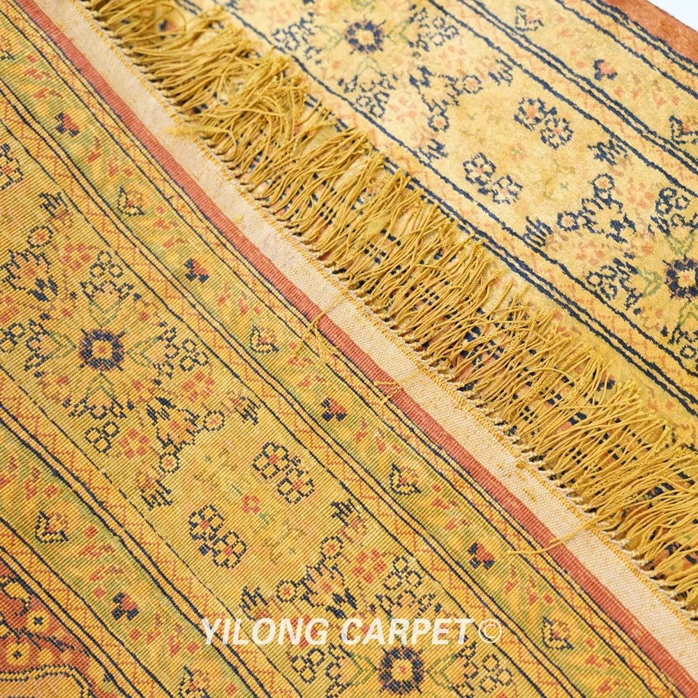 Handwoven Silk Carpet Home Decor Gold Traditional Area Rug - Premium Silk